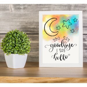 Goodbye Hello | Beatles | Wydruk artystyczny | 8x10 | 11x14 | Teksty piosenek | Pokój dziecięcy | Pokój zabaw | Sztuka ścienna