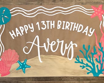 Banner Custom Coastal Party Theme Brown Paper