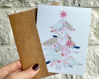 Christmas Tree Card Greeting Card Botanical Blank Note Card Floral Tree Card