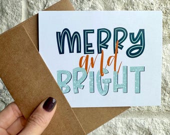 Christmas Card Merry and Bright Greeting Card Blank Note Card