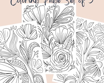 Set of 3 Printable Coloring Page for Mindfulness and Focus Digital Download Adult Coloring Floral Design Page for Anxiety and Stress Relief