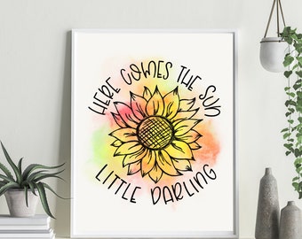 Here Comes the Sun | Little Darling | Beatles | Art Print | 8x10 | 11x14 | Sunflower | Handwritten | Lyrics