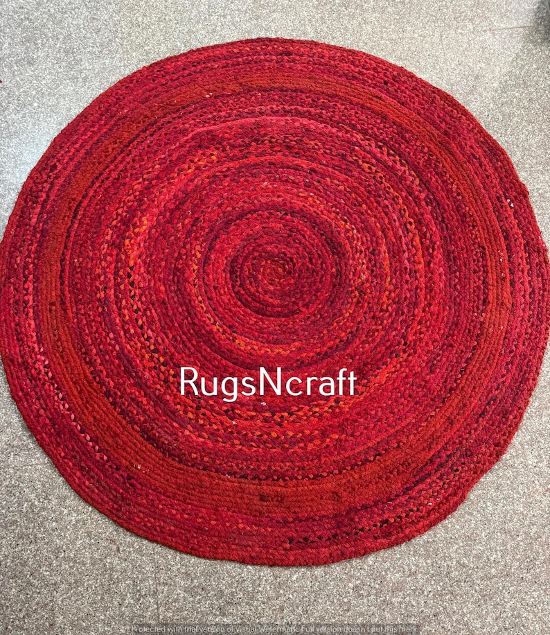 Handmade Braided Round Rug: Bohemian Red Cotton Area Rug - Etsy