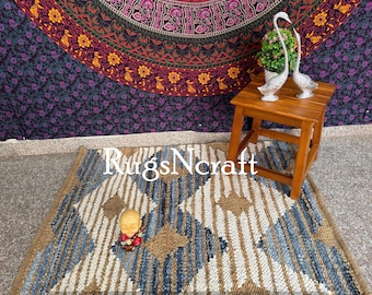 Hand Braided Denim Jute Rug: Square Recycled Cotton Area Rug