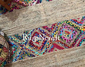 Handwoven Jute Cotton Rag Rug: Rustic Braided Entryway Carpet