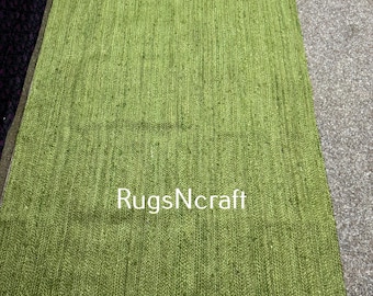 Handmade Green Braided Jute Rug: Eco-Friendly Boho Farmhouse Decor