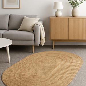 Handmade oval natural braided jute area rug, outdoor rug, indoor rug for coverings, bedroom, living room, dining room.