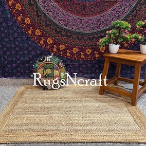Hand Braided Bohemian Colorful Denim Chindi Area Rug multi color Home Decor Rugs cotton area rugs Square Rug Home Decor Rag Rug Area Rug