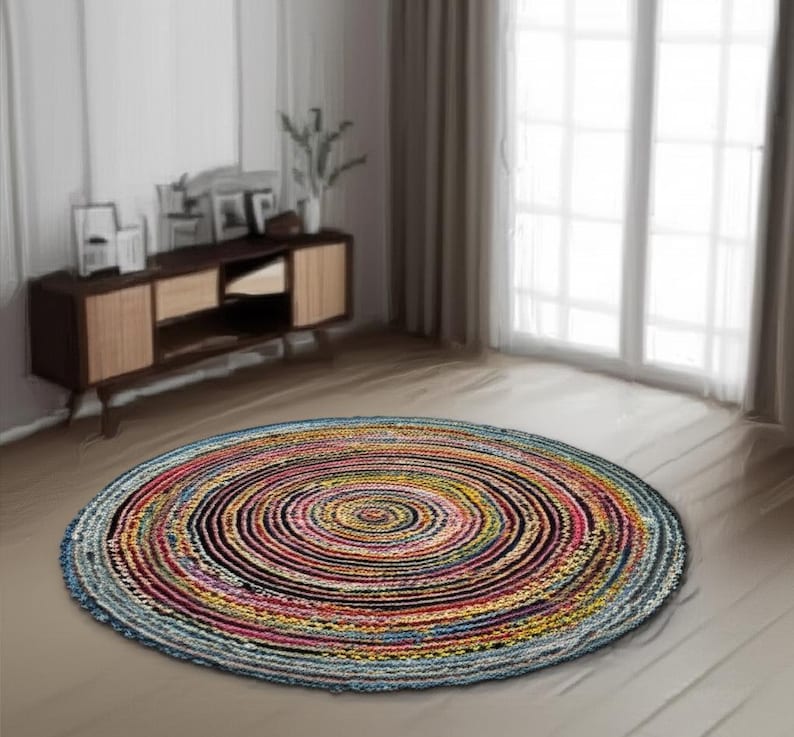 Handmade Braided Chindi Rug: Multi-color Round Cotton Area Rug - Etsy