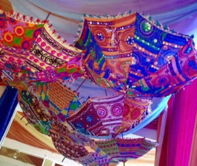 20 Piece Lot Indian Wedding Decor Lot Umbrella Decoration Handmade embroidery Elephant Umbrella Decorations Mirror Work Vintage Parasols