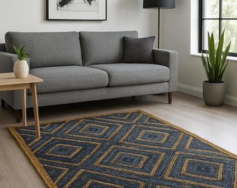 Handmade Braided Jute & Denim Rug: Eco-Friendly Reversible Floor Mat