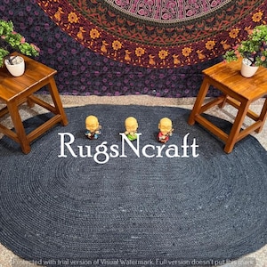 Indian Handmade Braided Traditional Design Natural Oval Jute Rug Vintage Area Rug Bohemian Rag Rug Eco Friendly Home Decor Large Rugs