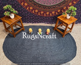 Handmade Braided Jute Area Rug: Oval Bohemian Rug