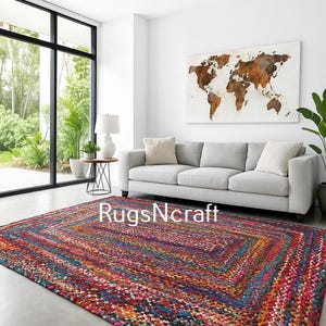 Multicolor Cotton Chindi Rug | Handbraided Boho Area Rug | Recycled Cotton Floor Mat Eco-Friendly Rectangle Carpet for Living Room & Bedroom