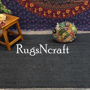Ręcznie robiony czarny dywan z juty | Pleciona, ekologiczna mata podłogowa | Nowoczesny, naturalny dywan do salonu, sypialni i przedpokoju