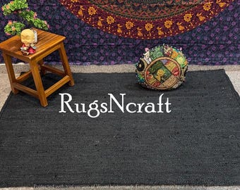 Handmade Black Jute Braided Rug: Eco-Friendly Area Carpet