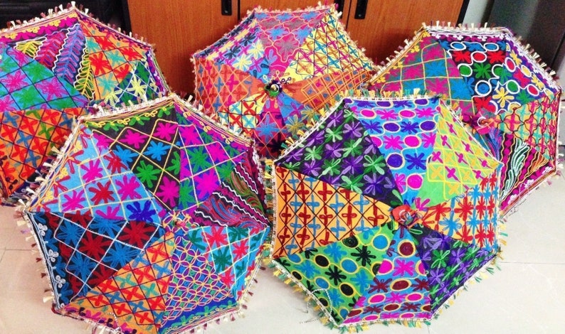 Ethnic Embroidered Umbrella Parasols Lot Patch work Colorful Wholesale 30 PC Lot Indian Traditional Designer Vintage Handmade