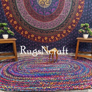Cotton Rag Rug, Oval Braided Cotton Chindi Area Rugs/Carpet For Home Decor, Large Decorative Bohemian Rug, Meditation Mats