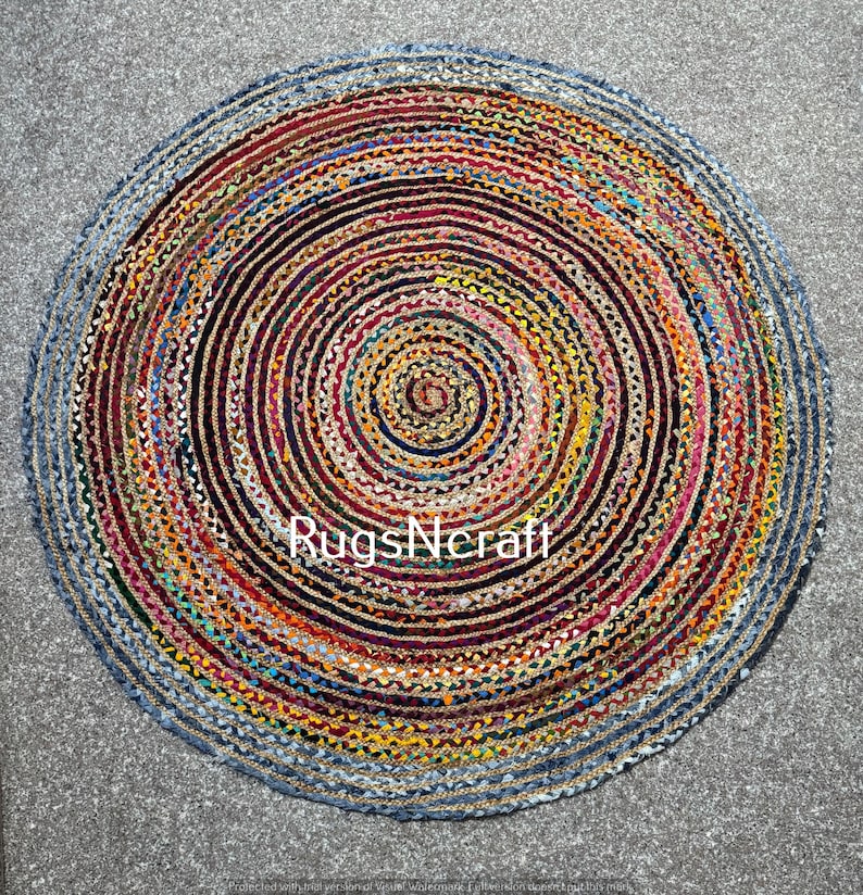 Handmade Braided Chindi Rug: Multi-color Round Cotton Area Rug - Etsy