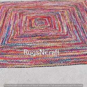 10x10 Area Rug - 10x10 Square Braided - 10x10 Oversize Square Cotton ...