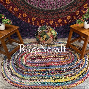 Artisan Elegance: Hand-Braided Oval Cotton Rugs, Cozy Craftsmanship Oval Cotton Braided Rugs, Cotton Rug For Floor Decor