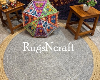 Round Jute Rug: Braided Eco-Friendly Fiber Rug with Cotton