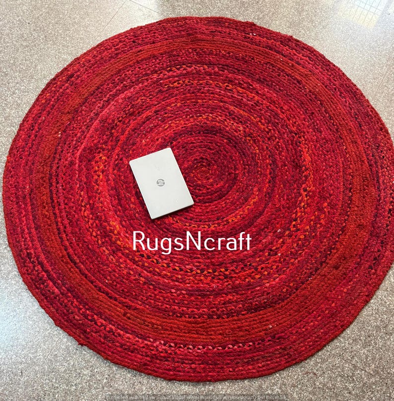 Handmade Braided Round Rug: Bohemian Red Cotton Area Rug - Etsy