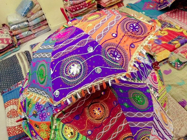 Ethnic Embroidered Umbrella Parasols Lot Patch work Colorful Wholesale 30 PC Lot Indian Traditional Designer Vintage Handmade