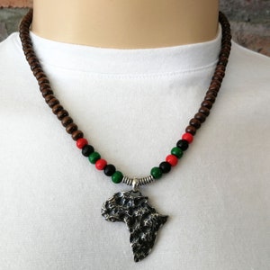 Collar con mapa africano - Collar africano para hombre - Collar con colgante africano para hombre - Collar panafricano - Collar con colgante de cuentas africanas - Rasta