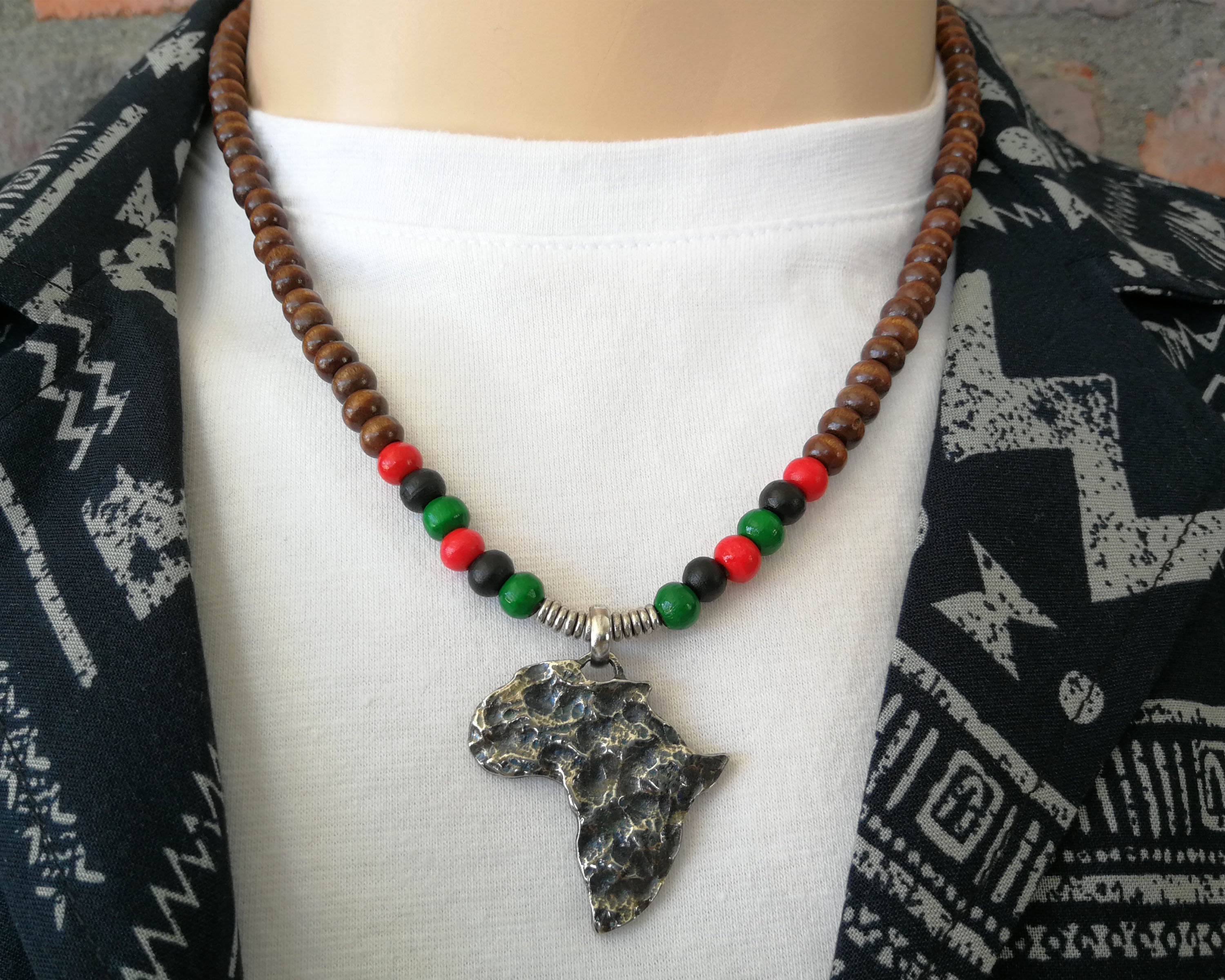 African Map Necklace - Men's African Necklace - Men's African Pendant ...