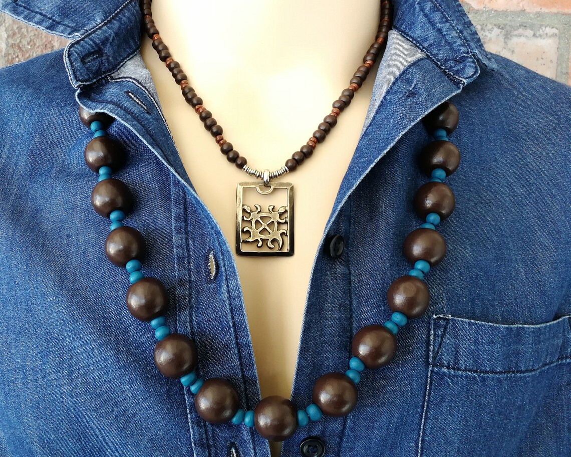 Chunky Wood Bead Necklace Mens Long Wood Necklace Mens Etsy
