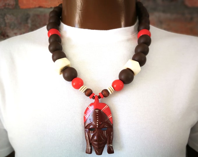 Mask Necklace Men's African Bead Necklace Men's African Pendant