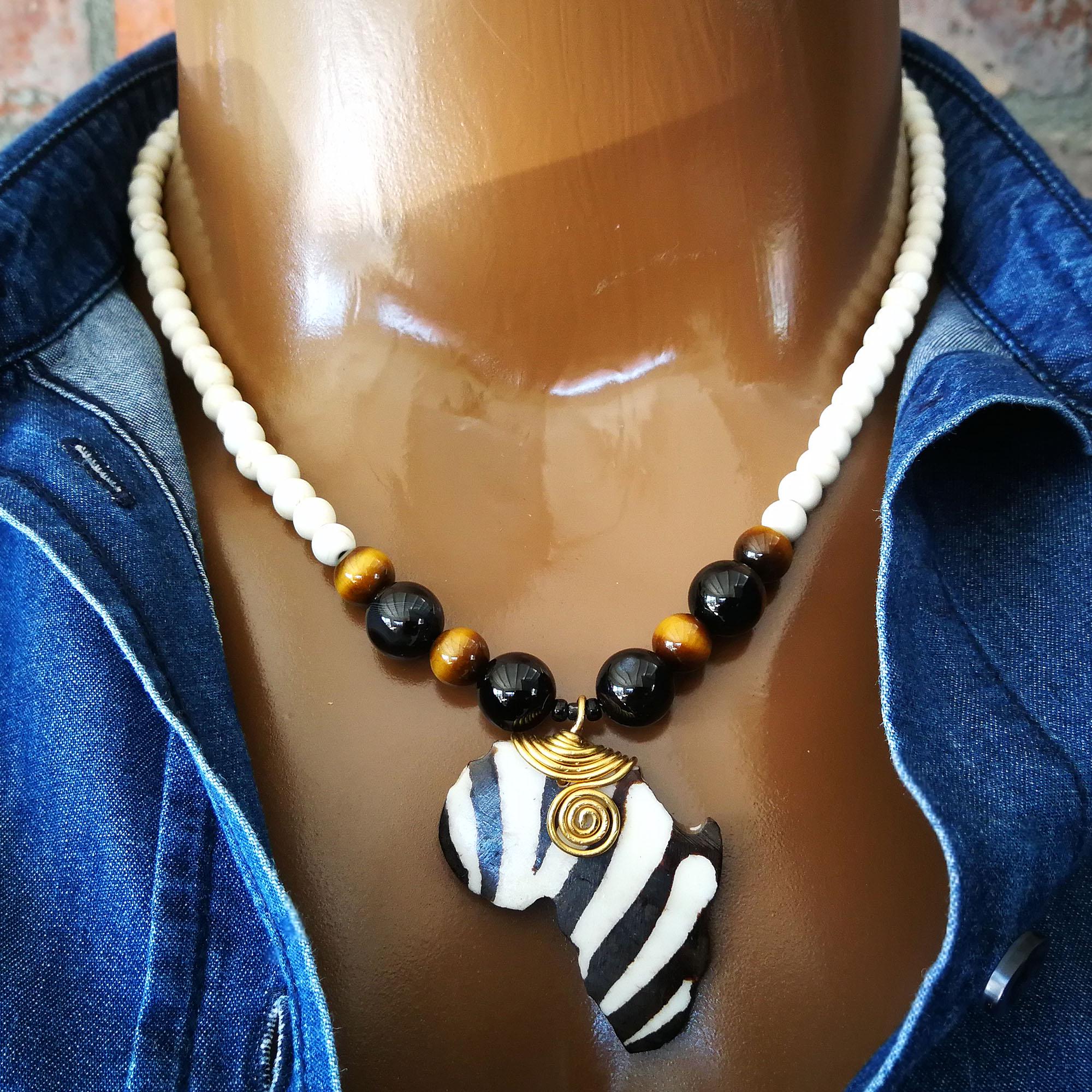 Collier Africain Touareg - Perles Et Cuir - Style Ethnique - Occasion Très Bon état