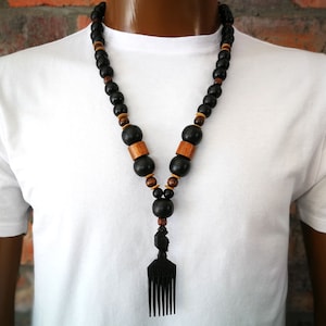 Men&#39;s African Necklace - Men&#39;s African Pendant Necklace - Mens Tribal Necklace - Men African Ethnic Necklace - African Comb Pendant Necklace