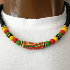 Mens African Necklace - Rasta Necklace - Mens Tribal Necklace - Mens Ethnic Necklace -Pan African Necklace-Mens African Bead Necklace -Krobo