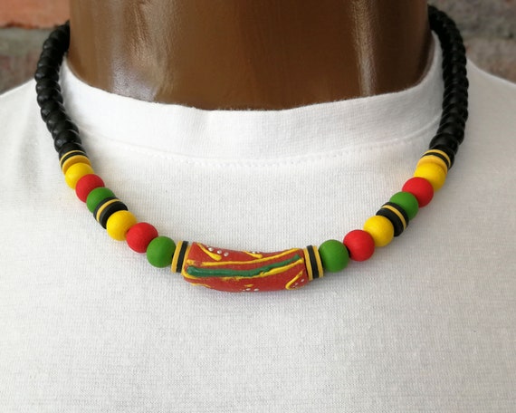 Mens African Necklace Rasta Necklace Mens Tribal Necklace Mens