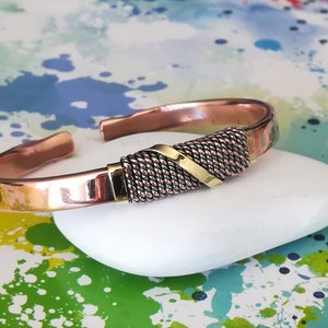 Mens Copper Bracelet - Men&#39;s Copper Bangle - Copper Cuff Bangle Bracelet - Women&#39;s Copper Bracelet Bangle - Mixed Metal Bracelet