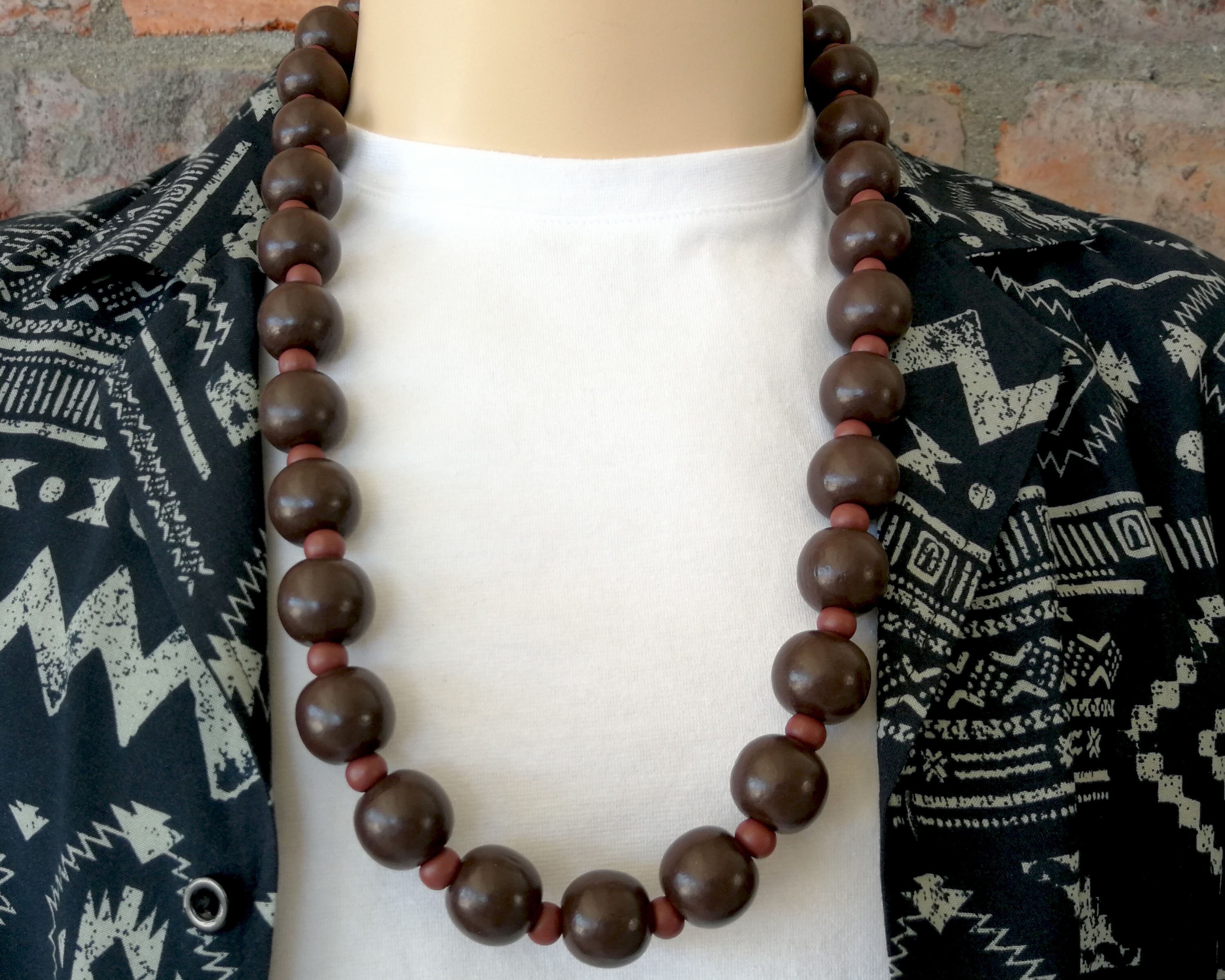 Mens Wood Bead Necklace Men's African 