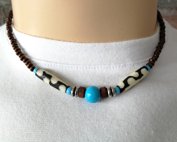 Mens Wood Bead Necklace Mens African Necklace Surfer Style - Etsy