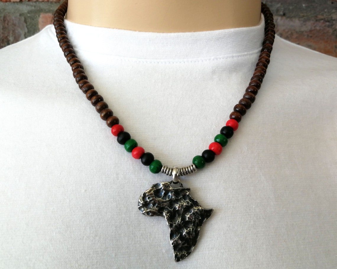 African Map Necklace - Men's African Necklace - Men's African Pendant ...