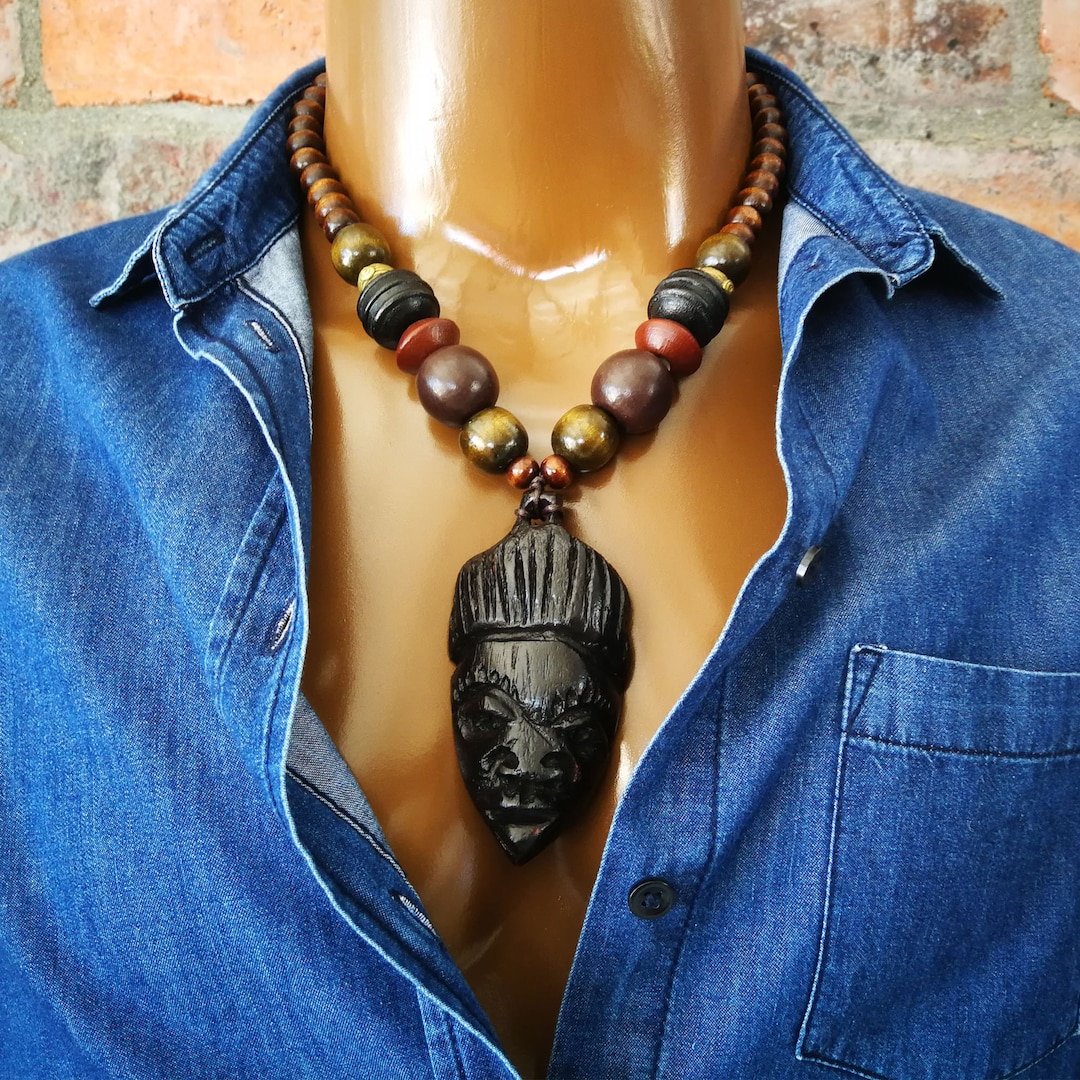 Mask Necklace Men's African Bead Necklace Men's African Pendant