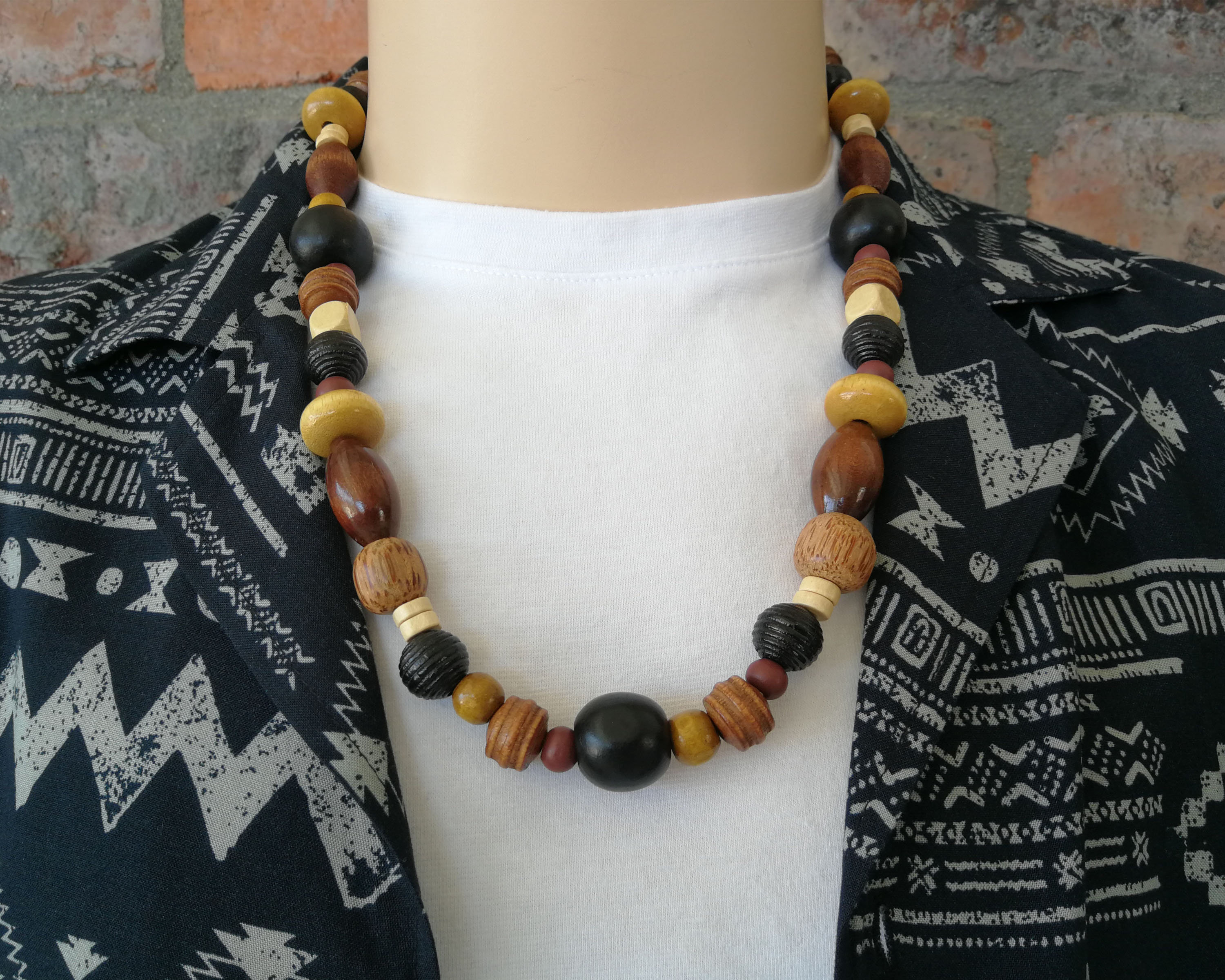 African Mens Necklace Mens Wood Bead 