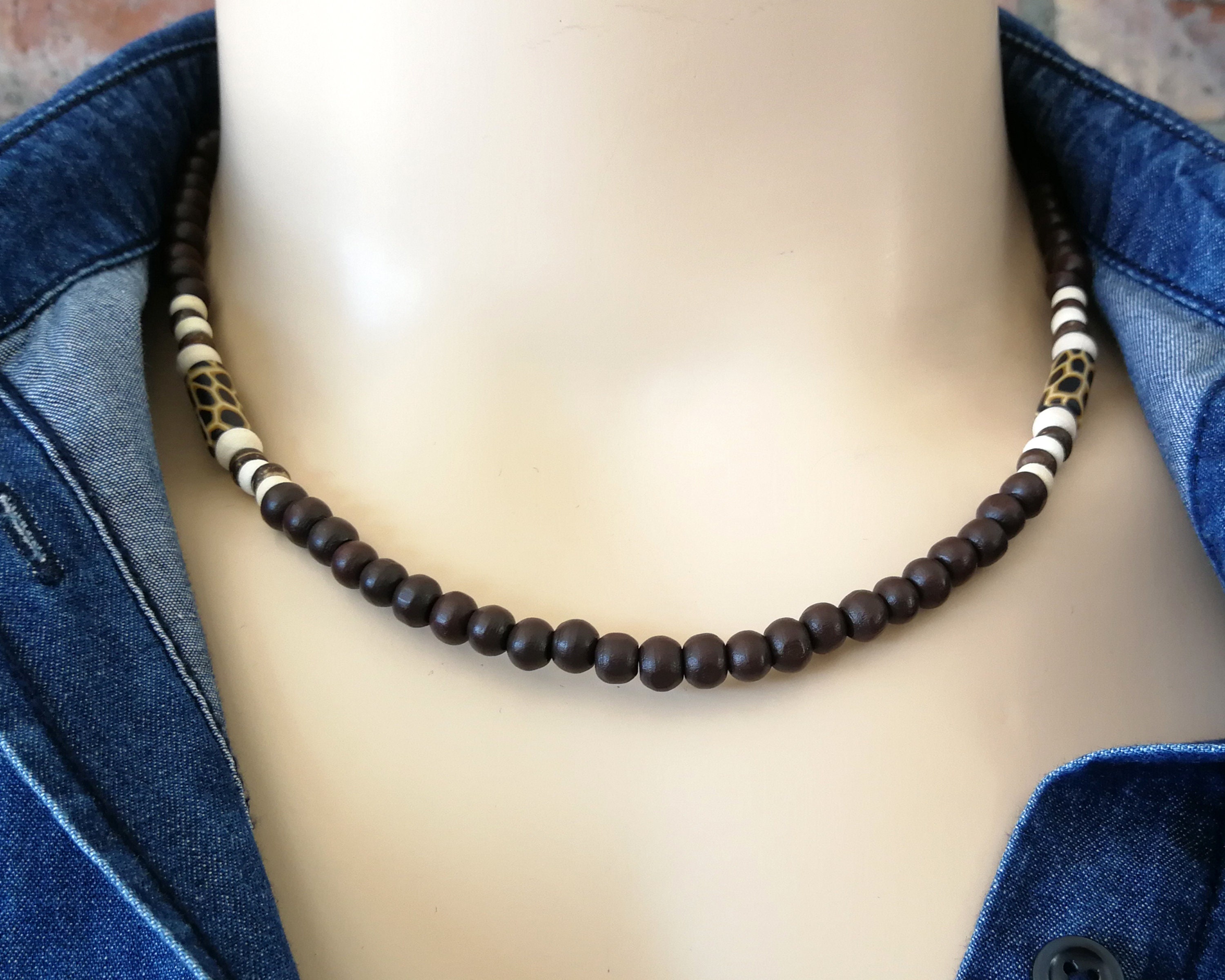 Mens Wood Bead Necklace Mens Bead Necklace Mens African Etsy