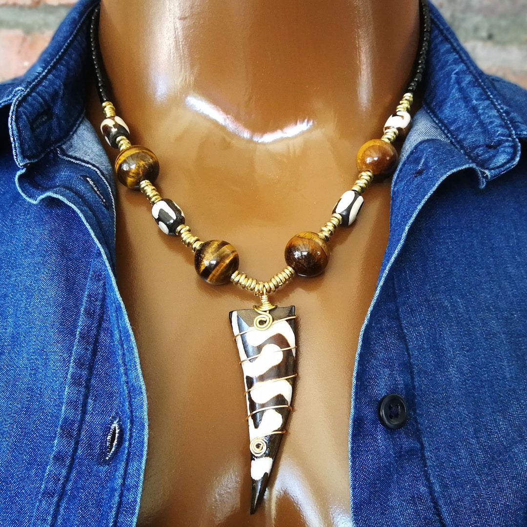 Men's African Necklace Men's African Pendant Necklace Men's Tribal
