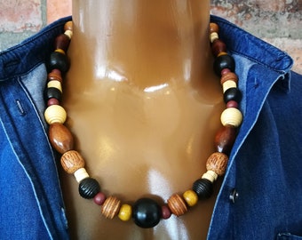 African Mens Necklace - Mens Wood Bead Necklace - Mens Chunky Wood Bead Necklace - Mens Beaded Necklace - Wooden Necklace for Men