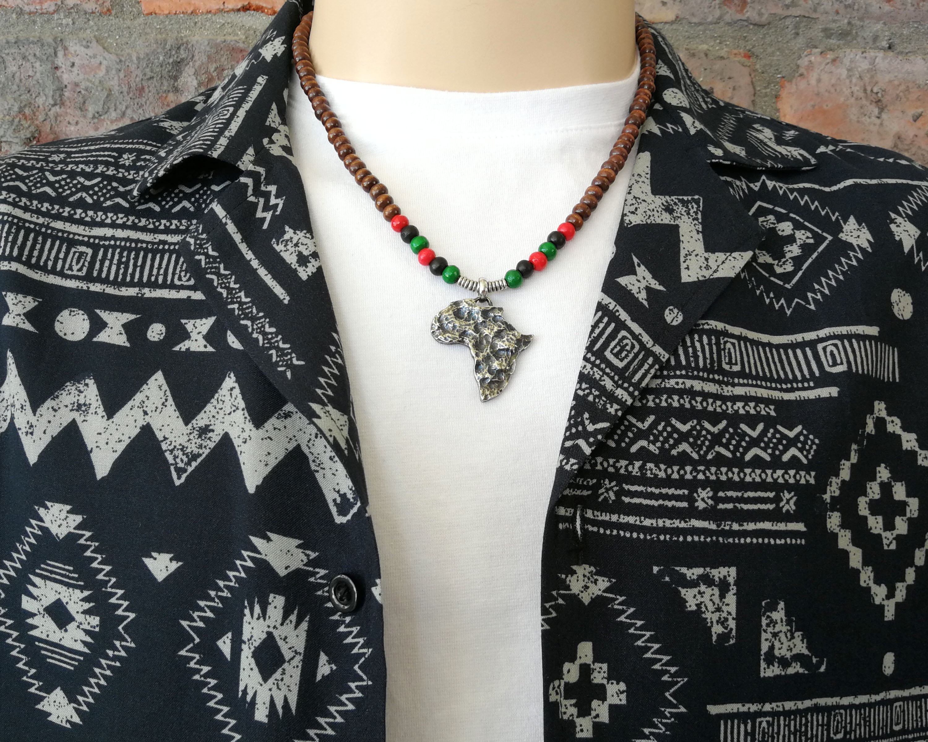 African Map Necklace - Men's African Necklace - Men's African Pendant ...