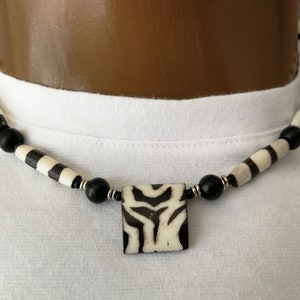 Mens African Necklace - Mens African Pendant Necklace - Mens Batik Bone Necklace - Surfer Style Necklace - African Bone Bead Necklace - Gift