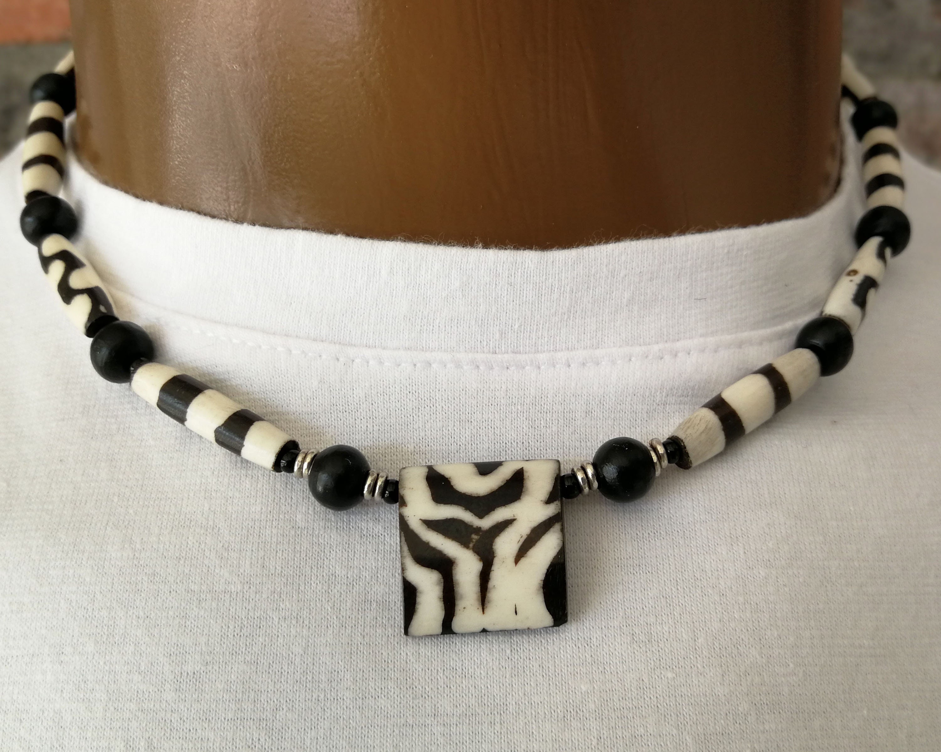 Mens Wood Bead Necklace Mens African Necklace Surfer Style Necklace ...