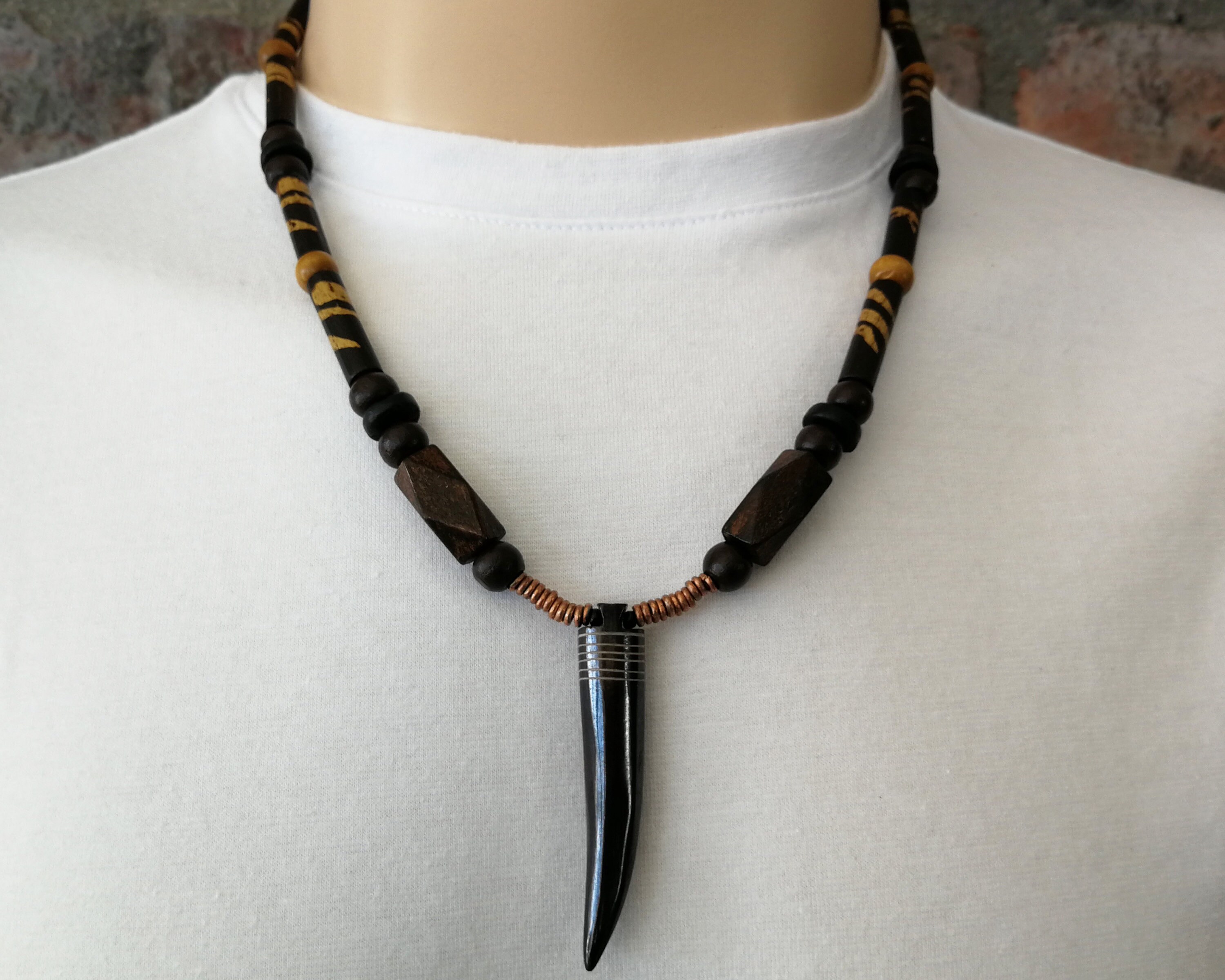 Men's African Pendant Necklace Mens Wood Bead Necklace Etsy