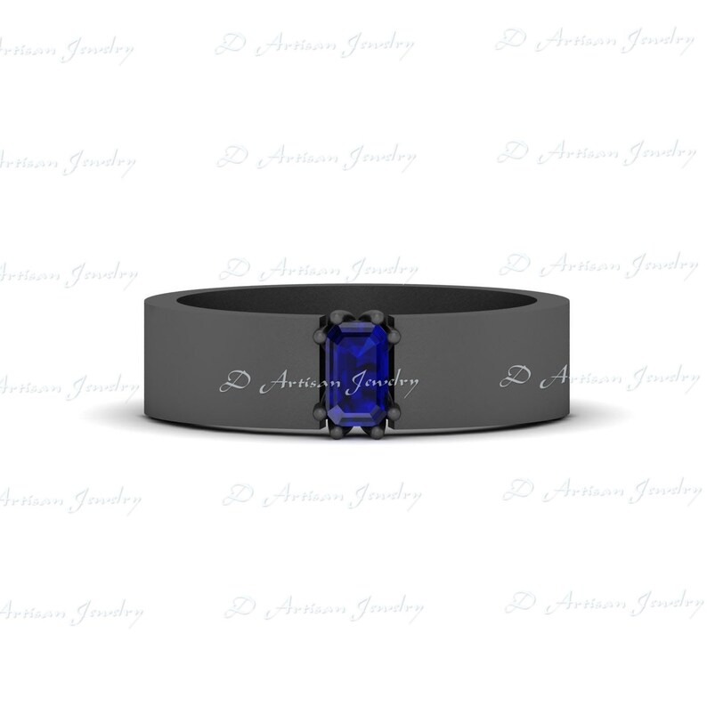 Bands For Men Men/'s Jewelry Classic Anniversary Gift For Him Free Shipping Emerald Cut Solitaire 0.60ct Blue Sapphire Mens Wedding Band